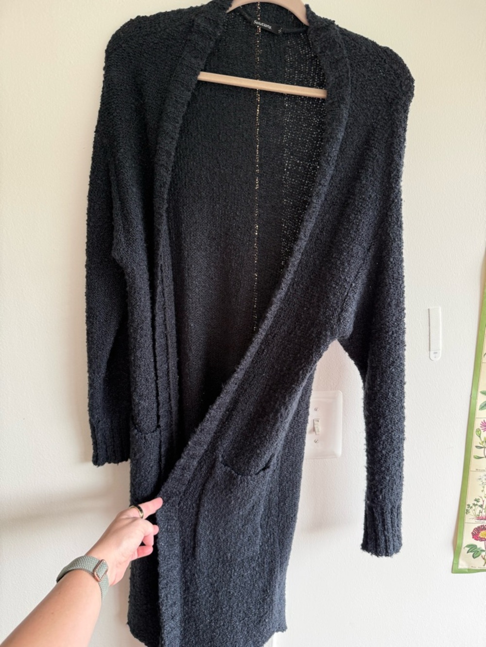 Long dark navy Open-Front Women's Cardigan with Patch Pockets